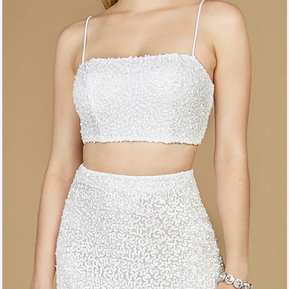 White Sequin Crop Top and Skirt Set